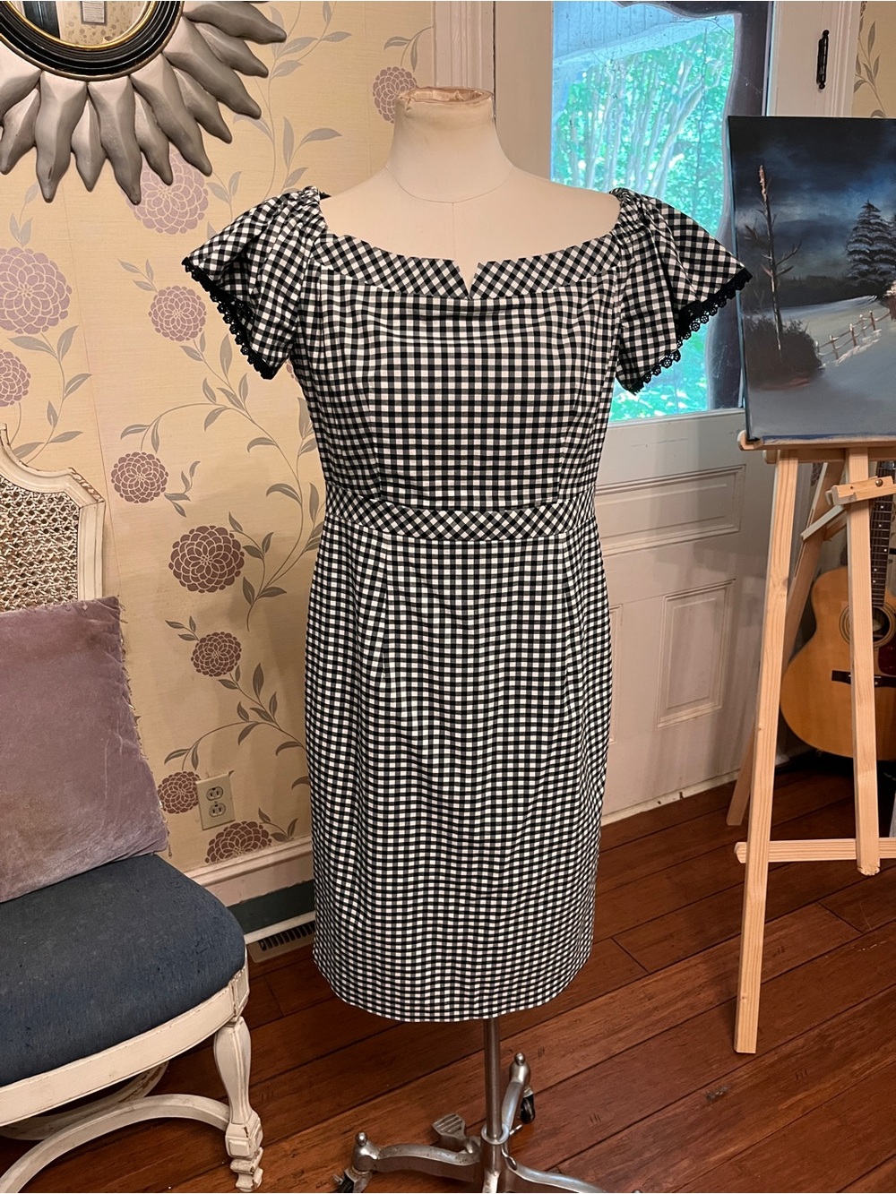 Nanette Lepore Black & White Gingham Midi Dress